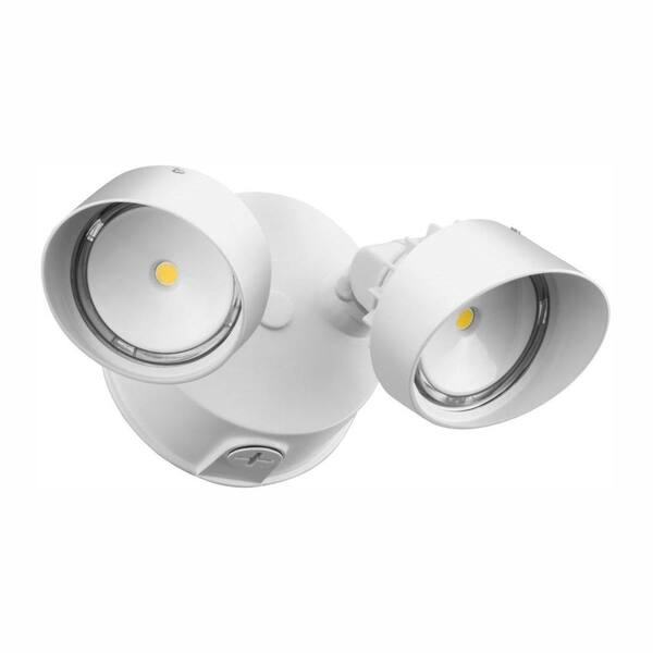 Lithonia Lighting OLF 2RH 40K 120 MO WH M6 White Outdoor 2-Head 4000K LED Floodlight with Motion Sensor