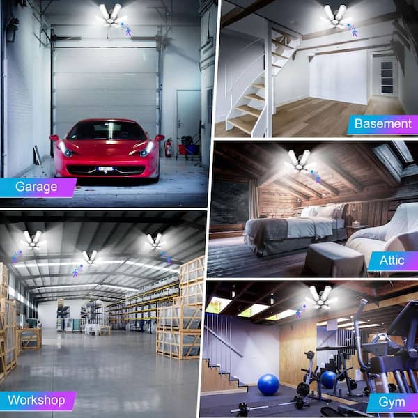 1.1 ft. 180-Watt White LED Shop Light Motion Sensor Deformable Ceiling Fixture 18000-Lumen Adjustable Panels (2-Pack)