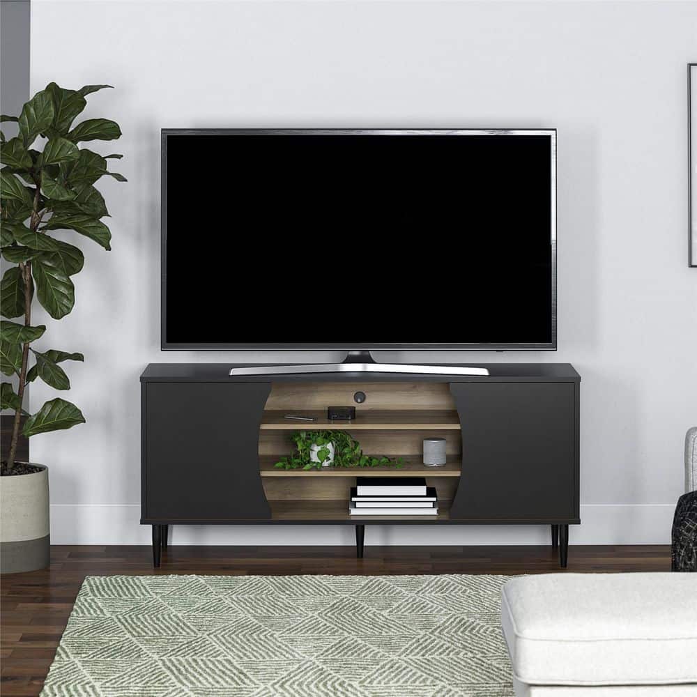 Delmar Media Console for TVs up to 65 in. Black and Natural