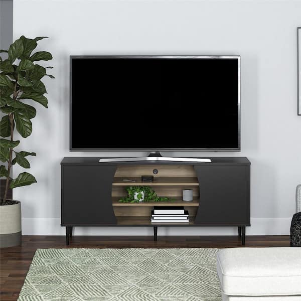 Delmar Media Console for TVs up to 65 in. Black and Natural