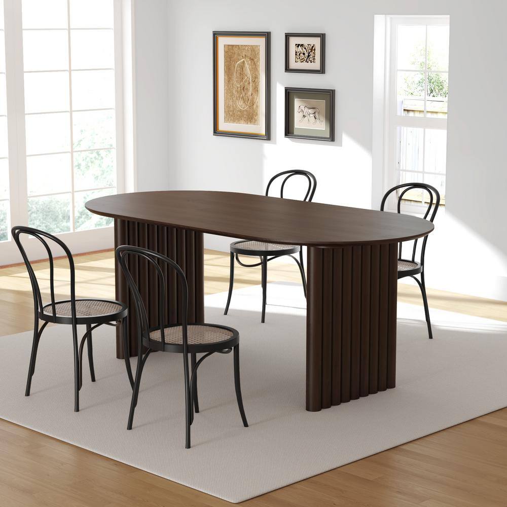 Oval Walnut Solid Wood 67 in. Kitchen Tables Double Pedestal Dining Table Seats 6