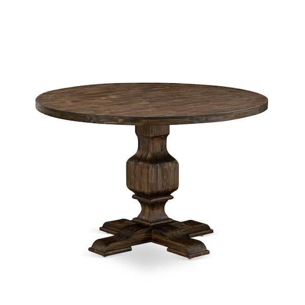 East West Furniture 5-Piece Round Distressed Jacobean Finish Solid Wood Top Dining Table with 4 Parson Chair with Lattice Back