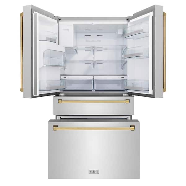 Autograph Edition 36 in. 4-Door French Door Refrigerator with Ice & Water Dispenser in Stainless Steel & Polished Gold