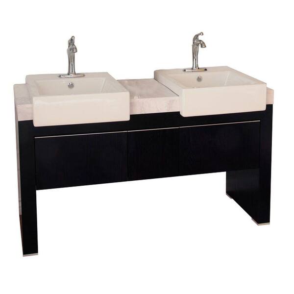 Bellaterra Home Crawley 58 in. W Double Vanity in Black with Marble Vanity Top in White