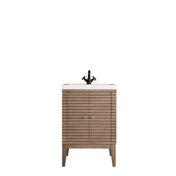James Martin Vanities Linden 23.6 in. W x 18.1 in. D x 35.5 in. H Bath Vanity in Whitewashed Walnut with White Glossy Top