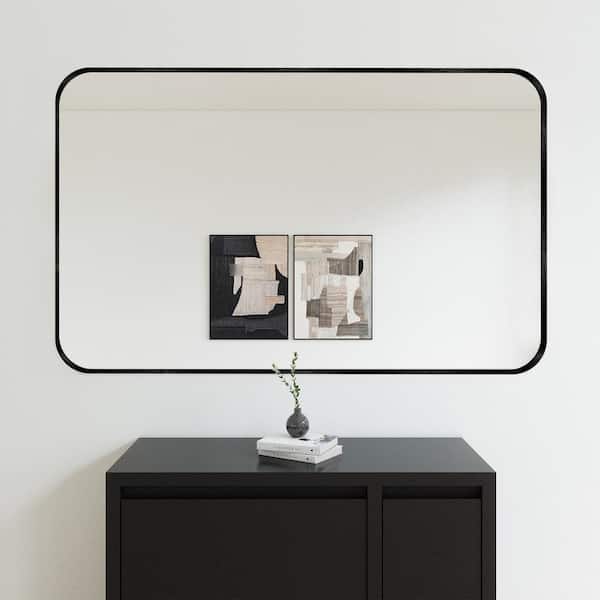 30 in. W x 48 in. H Modern Rectangular Aluminum Alloy Black Rounded Corner Wall Mirror/Decorative Mirror
