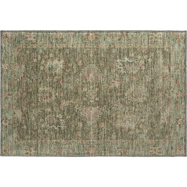 Mayfield Premium Machine Washable Abstract AMF2104 Olive 2 ft. x 3 ft. Accent Rug