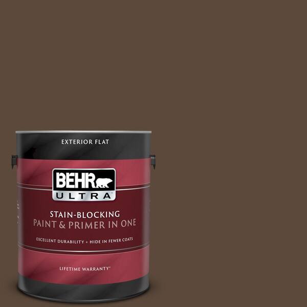 BEHR ULTRA 1 gal. #UL130-2 Roasted Nuts Flat Exterior Paint and Primer in One