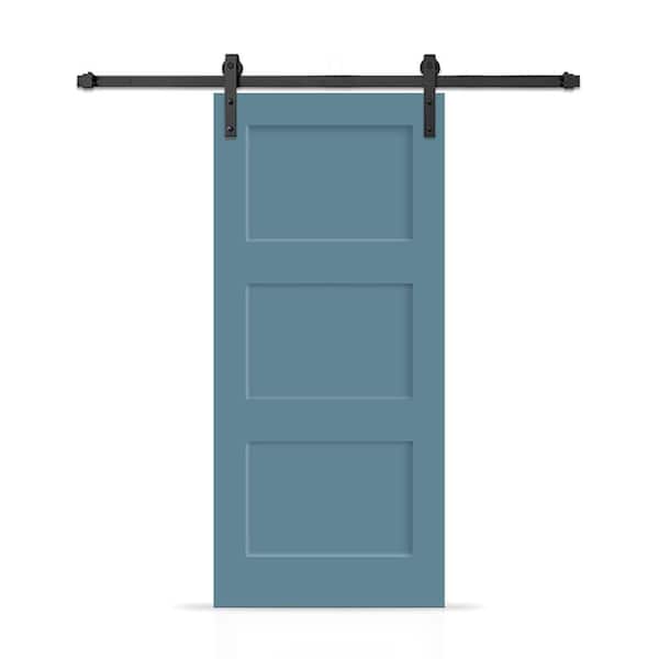 CALHOME 32 in. x 96 in. 3 Panel Shaker Hollow Core Dignity Blue Painted Composite Interior Sliding Barn Door with Hardware Kit