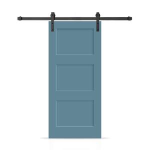 36 in. x 96 in. 3 Panel Shaker Hollow Core Dignity Blue Painted Composite Interior Sliding Barn Door with Hardware Kit