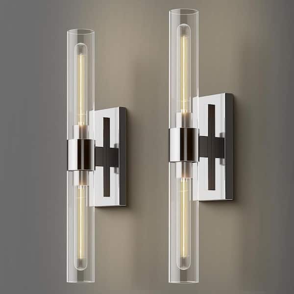 YUYI 24.8 in. 2-Light Nickel Wall Sconce, Vanity light, Modern Wall Light for Living Room, Bathroom, Bedroom (Set of 2)