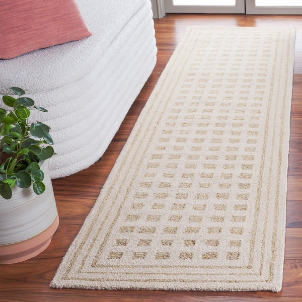 Ebony 2 ft. x 9 ft. Ivory/Beige Tiled Border Runner Rug