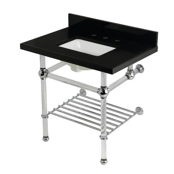 Templeton 30 in. Granite Console Sink with Acrylic Legs in Black Granite/Polished Chrome