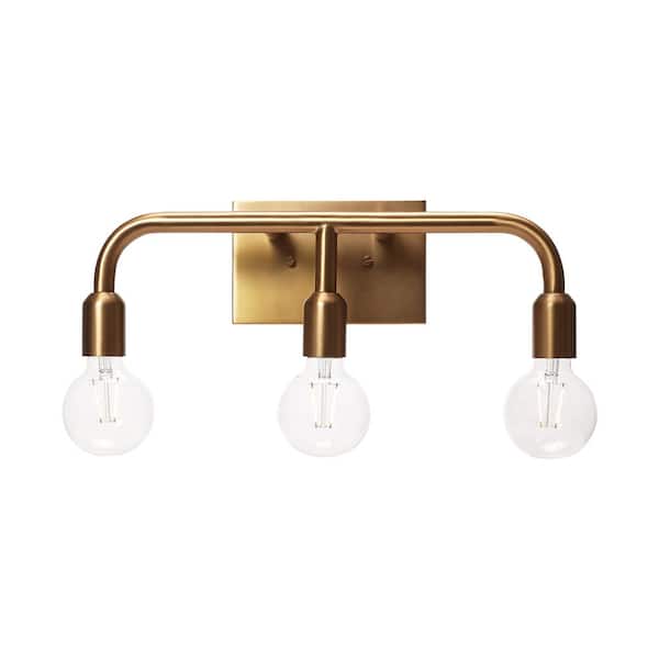 Robert Stevenson Lighting Benson - 3-Light Brushed Gold Metal Exposed Bulb Vanity Light