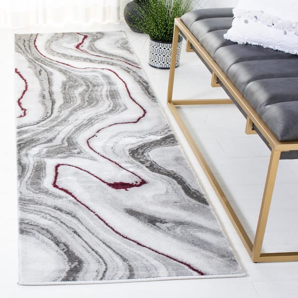 Craft Gray/Wine 2 ft. x 10 ft. Marbled Abstract Runner Rug