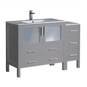 Torino 48 in. Bath Vanity in Gray with Ceramic Vanity Top in White with White Basin with Side Cabinet