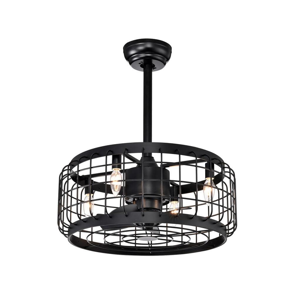 20 in. Smart Indoor Matte Black Cage Ceiling Fan with Remote Control and 5 