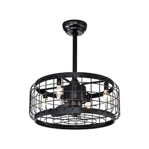 20 in. Smart Indoor Matte Black Cage Ceiling Fan with Remote Control and 5 ABS Blades Fan Light with Reversible Motor