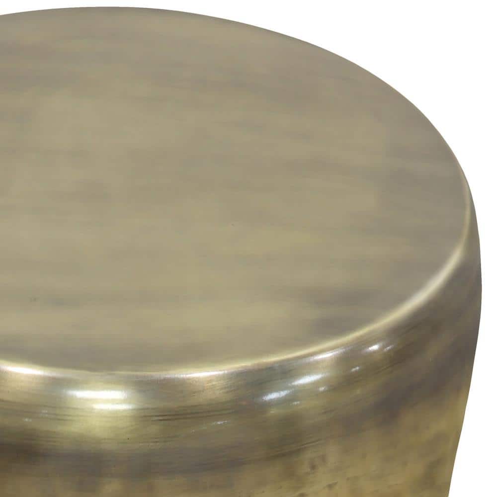 Antique Gold 20" Round Metal Drum Side Table