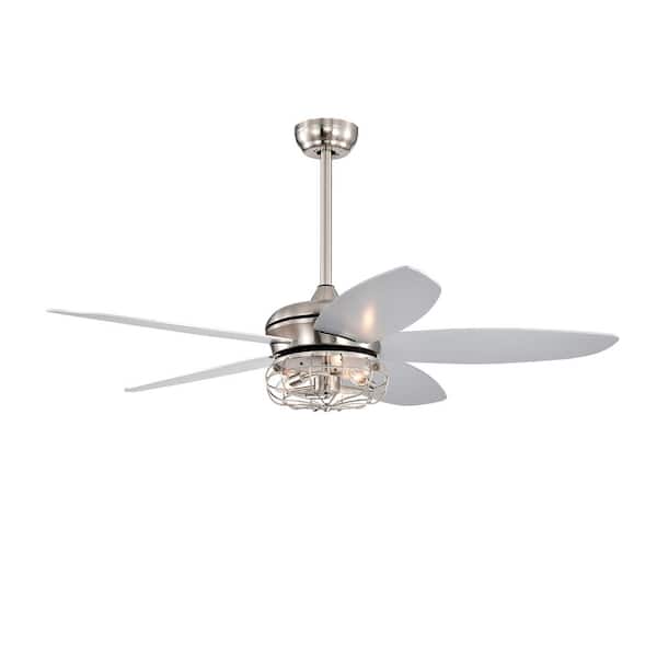 Modland Light Pro 52 in. Indoor Brushed Nickel Industrial Reversible Motor Ceiling Fan with Light Kit and Remote