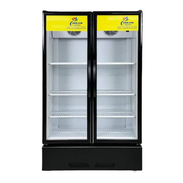 39 in. W 16.5 cu. ft. NSF Commercial 2-Glass Swing Door Upright Display Beverage Cooler Refrigerator in Black