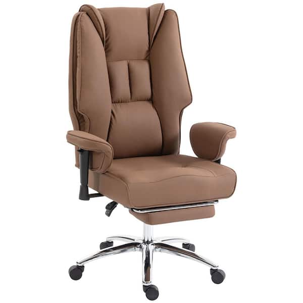 Faux Leather Ergonomic Executive Office Chair in Brown with Foot Rest, Adjustable Armrests,High Back