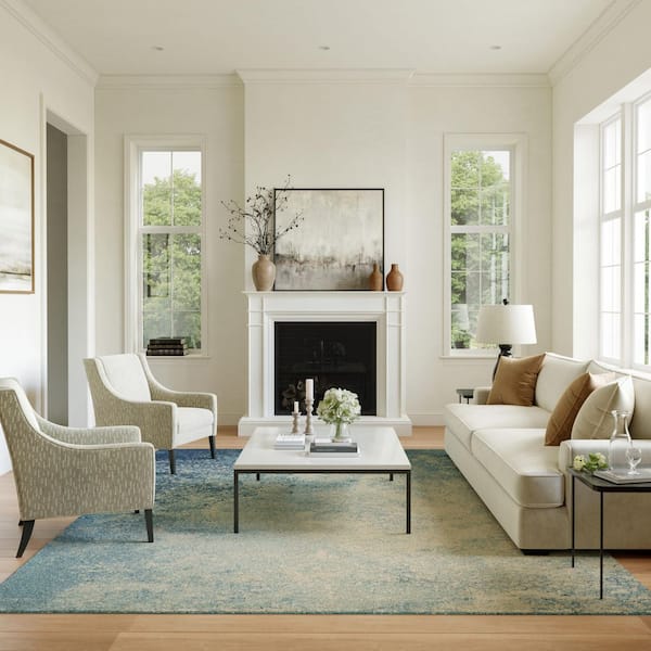 Passion Navy Light Blue 8 ft. x 10 ft. Abstract Contemporary Area Rug