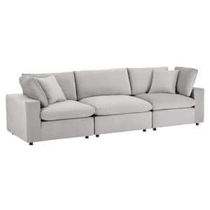 Commix Down Filled Overstuffed Performance Velvet 3-Seater Sofa in Light Gray