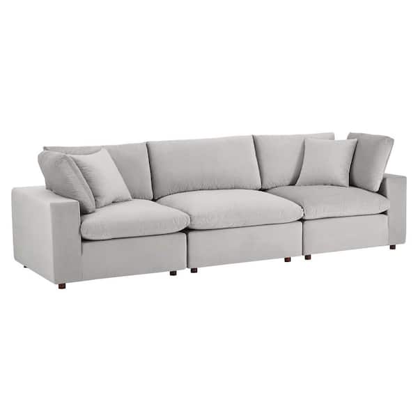 MODWAY Commix Down Filled Overstuffed Performance Velvet 3-Seater Sofa in Light Gray