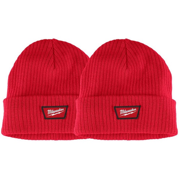Men's Red Rib-Knit Cuffed Beanie Hat (2-Pack)