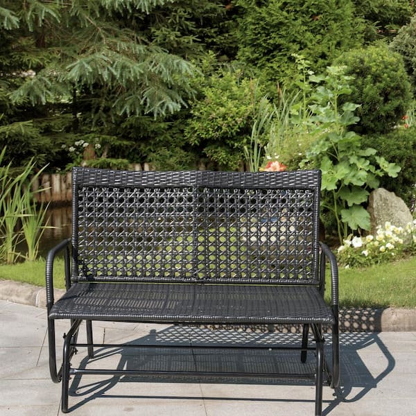44Inch US Black Steel Metal 2Person Outdoor Patio Garden Glider Bench Furniture 
