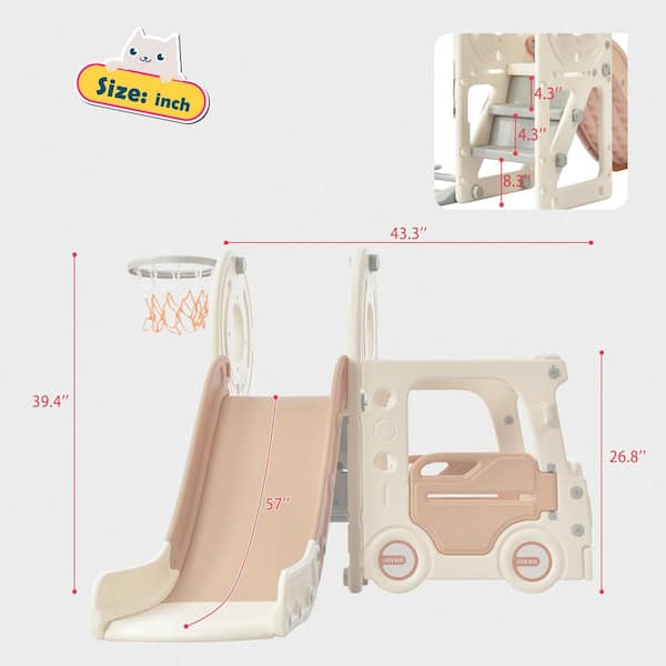 4-In-1 Beige 4.4 ft. Slide for Kids Toddler Climber Bus Slide Set