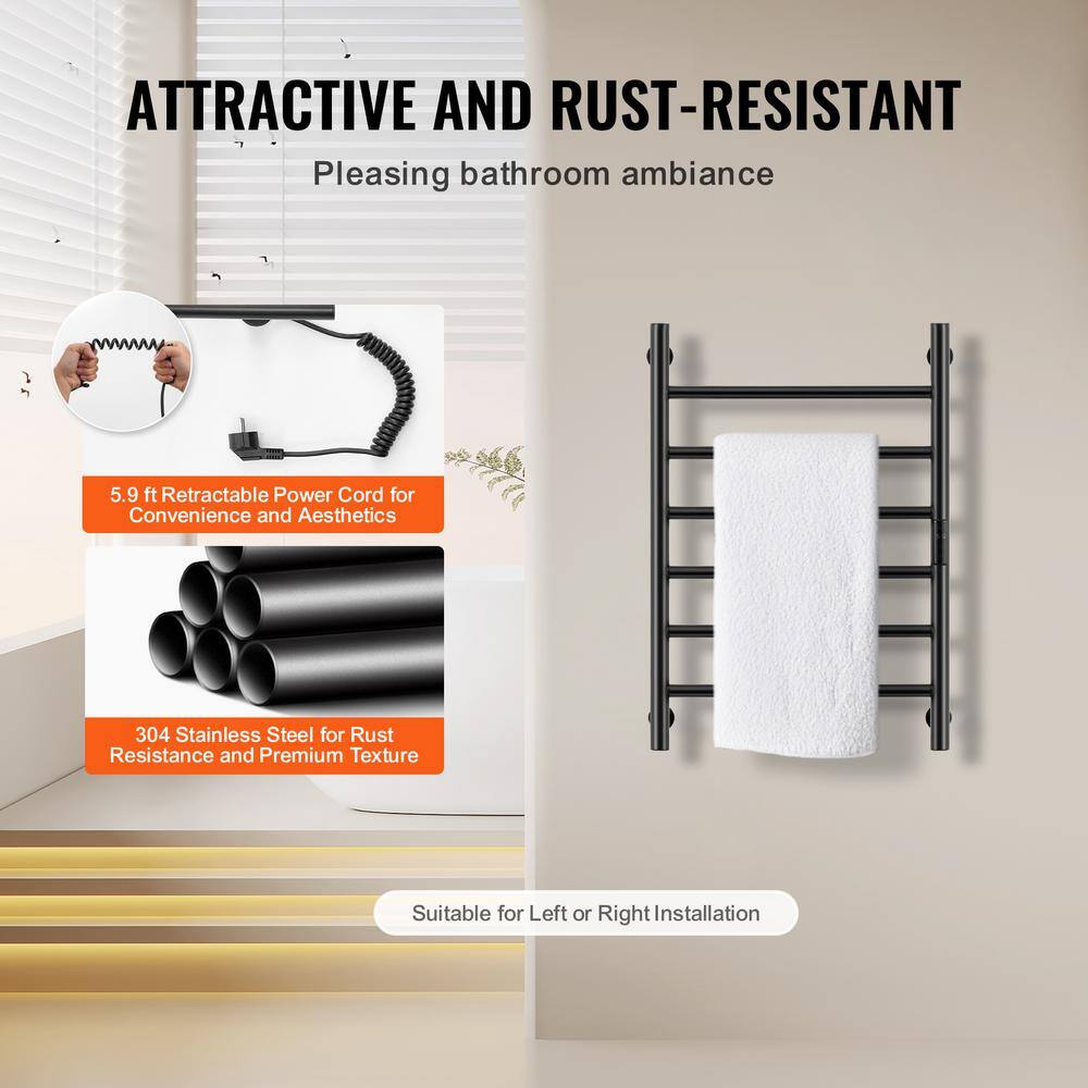 Black Stainless Steel Wall Mounted Heated Towel Rack with Timer