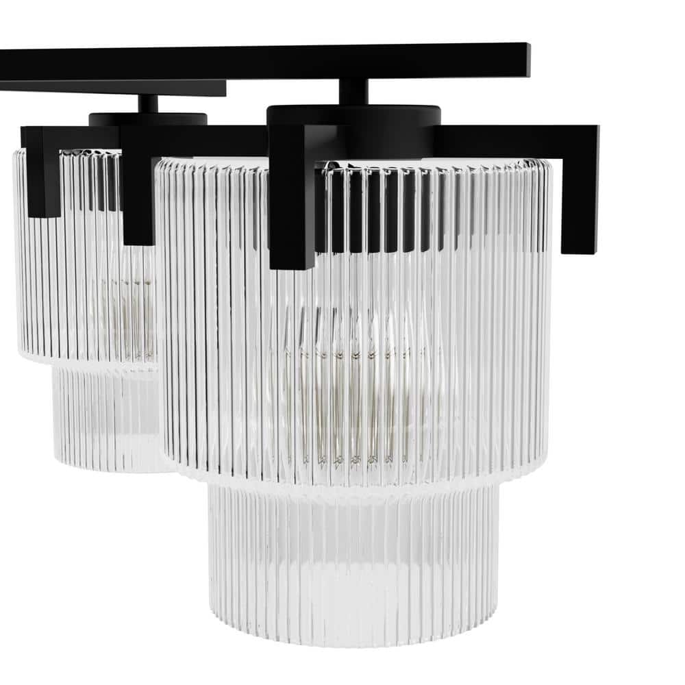 Ontario Matte Black and Clear Glass 5-Light Drum Chandelier