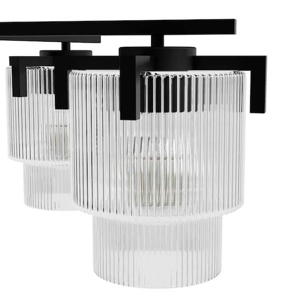 Hunter - Ontario 5-Light Matte Black Shaded Round Chandelier for Dining Room with No Bulbs Included