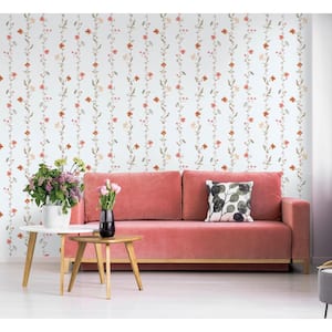 Spring Blossom Collection Vertical Floral Garden Red Matte Finish Non-Pasted Non-Woven Paper Wallpaper Roll