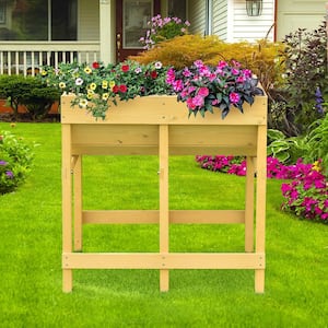Deep Yellowe Fir Wood Rectangular Raised Bed Free Standing Elevated Bed with Liner