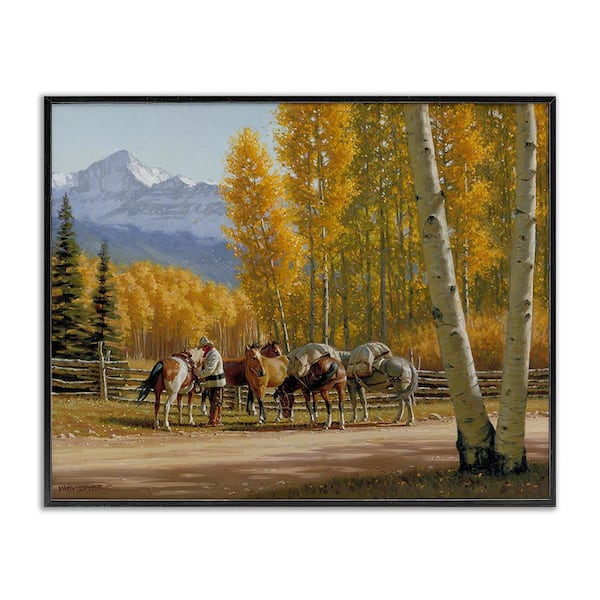 Stupell Industries Horses with Fall Foliage by Jimmy Dyer 1 Piece Framed Graphic Print Nature Poster Art Print 20 in. x 16 in.