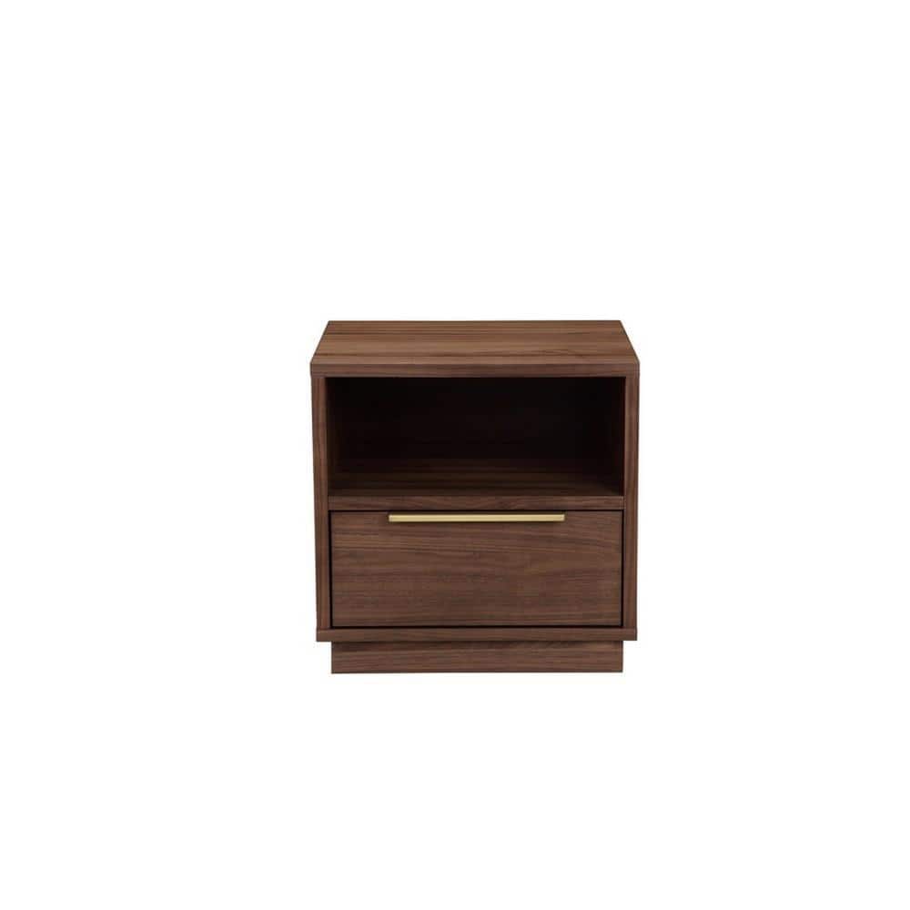 Walnut and Gold 18" Nightstand with Drawer and Cubby