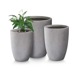 22.4", 20.4" and 18.1"H Round Natural Finish Concrete Planters Set of 3, Outdoor Indoor w/Drainage Hole and Rubber Plug