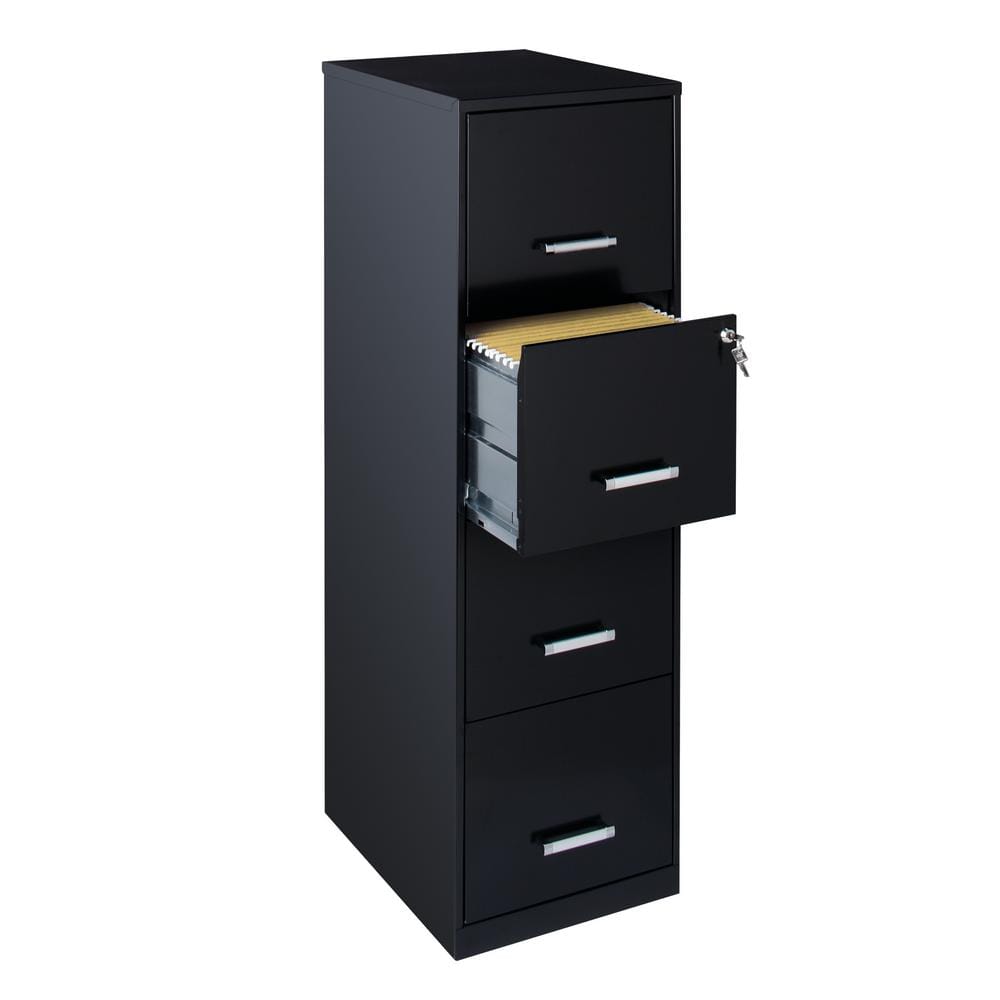 Black 18" Deep 4-Drawer Lockable Steel File Cabinet