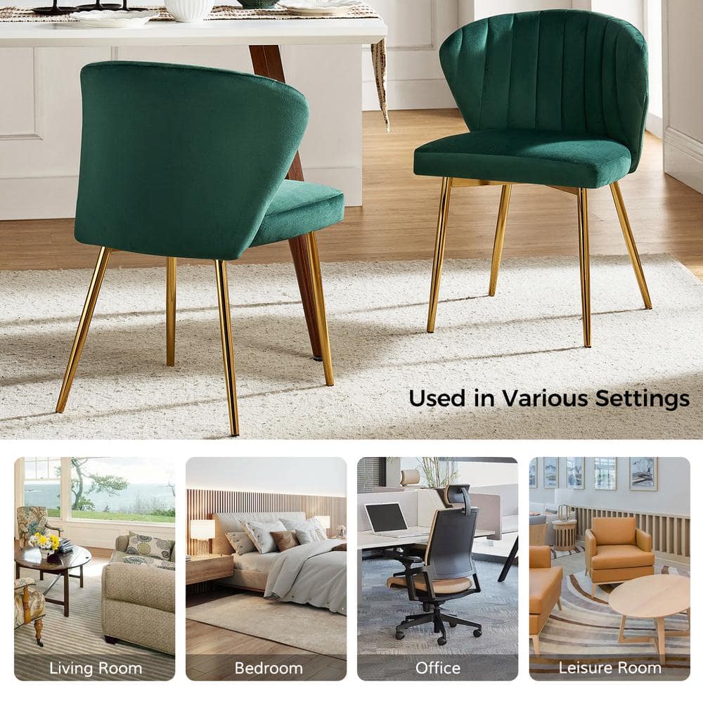 Green Velvet Upholstered Side Chair with Gold Metal Legs