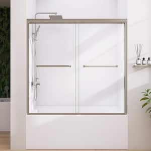 60 in. W x 58 in. H Semi-Frameless Sliding Tub Door Alcove Bathtub Shower Door in Brushed Nickel 1/4 in. W/ Clear Glass