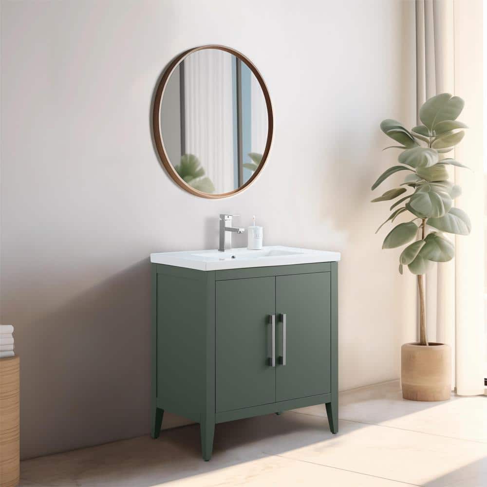 30" Vintage Green Single Sink Bathroom Vanity with Ceramic Top