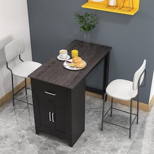 Black 35.5 in. Bar Table Counter Height Dining Table with Storage Cabinet and Drawer
