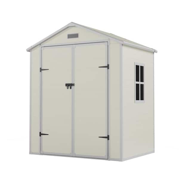 ELPOSUN 6 ft. W x 4.5 ft. D Beige Durable Outdoor Resin Plastic Storage Shed with Sloping Roof, Double Lockable Door(27 sq. ft.)