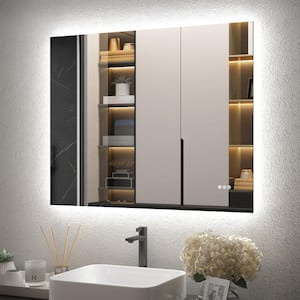 40 in. W x 32 in. H LED Lighted Backlit Modern Rectangular Frameless Anti-Fog Tempered Glass Wall Bathroom Vanity Mirror