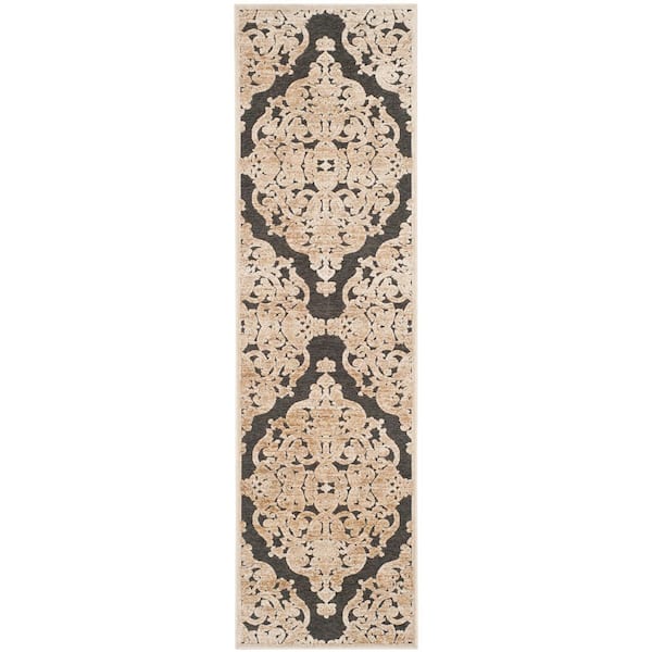 Paradise 2 ft. x 7 ft. Stone/Anthracite Ornate Medallion Floral Runner Rug