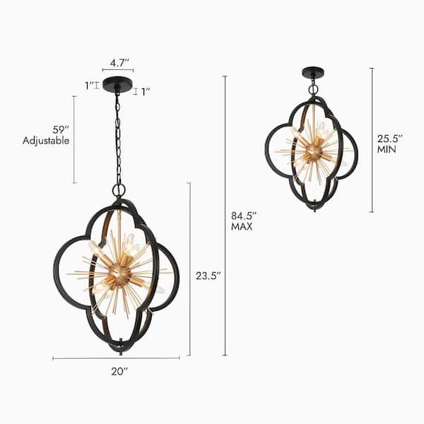Zevni 20 in. 6-Light Farmhouse Dark Gold Pendant Light