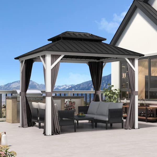 PURPLE LEAF 8 ft. x 10 ft. White Aluminum Hardtop Gazebo Canopy